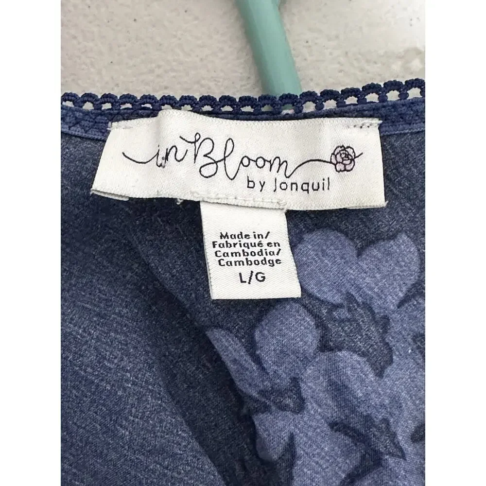 in bloom by jonquil Navy Blue Floral Print Lace Bust Slip Dress Chemise Stretch